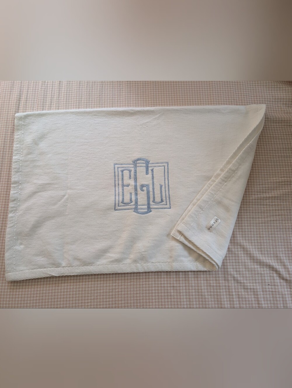 SFERRA 100% Long-Staple Cotton Baby Blanket Embroidered Monogram ELG